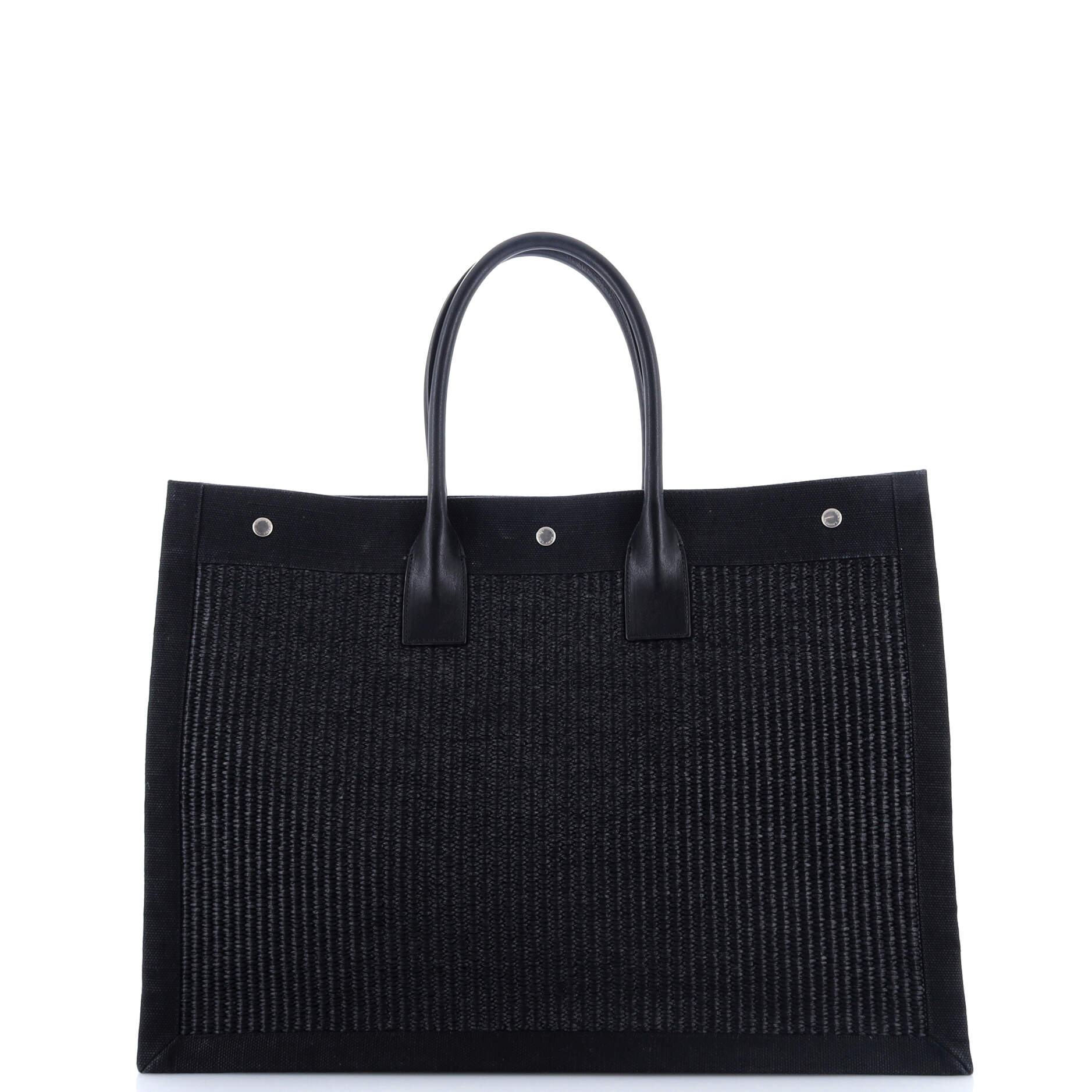 Rive Gauche Shopper Tote Raffia with Canvas Large