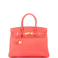 Birkin Handbag Rose Jaipur Clemence with Gold Hardware 30