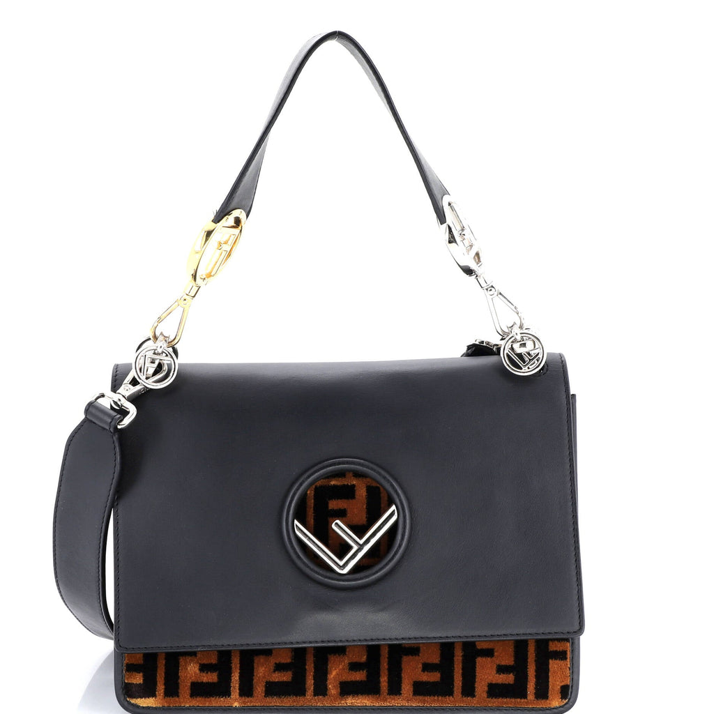 Kan I F Shoulder Bag Leather and Zucca Velvet Medium