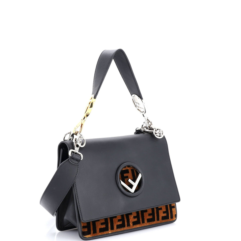 Kan I F Shoulder Bag Leather and Zucca Velvet Medium