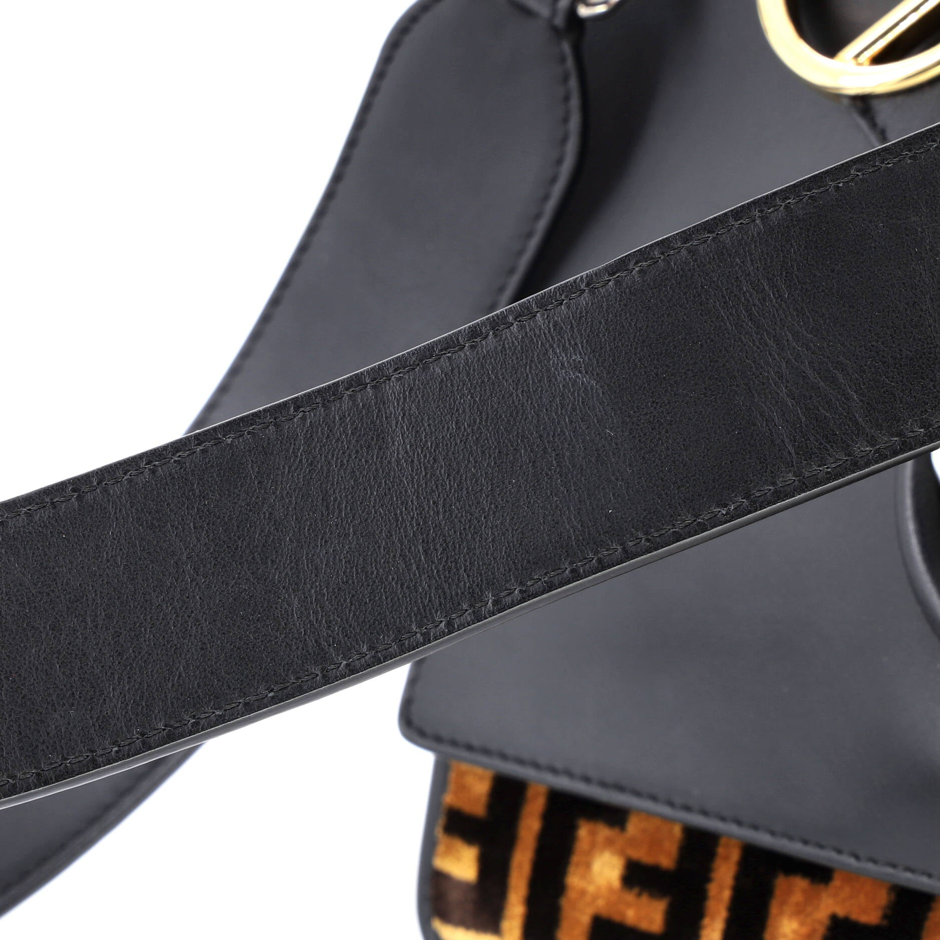 Kan I F Shoulder Bag Leather and Zucca Velvet Medium