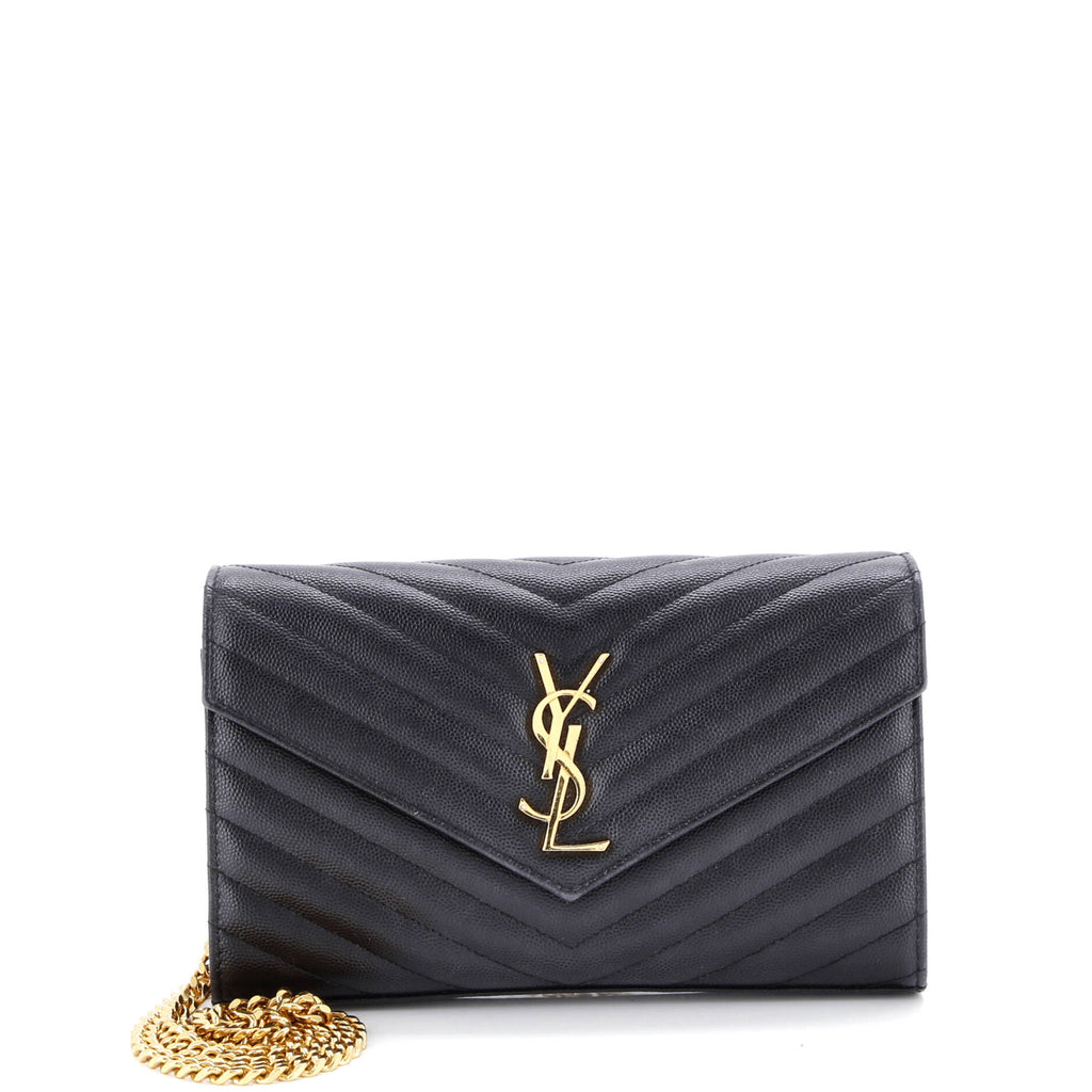 Classic Monogram Wallet on Chain Matelasse Chevron Leather Medium