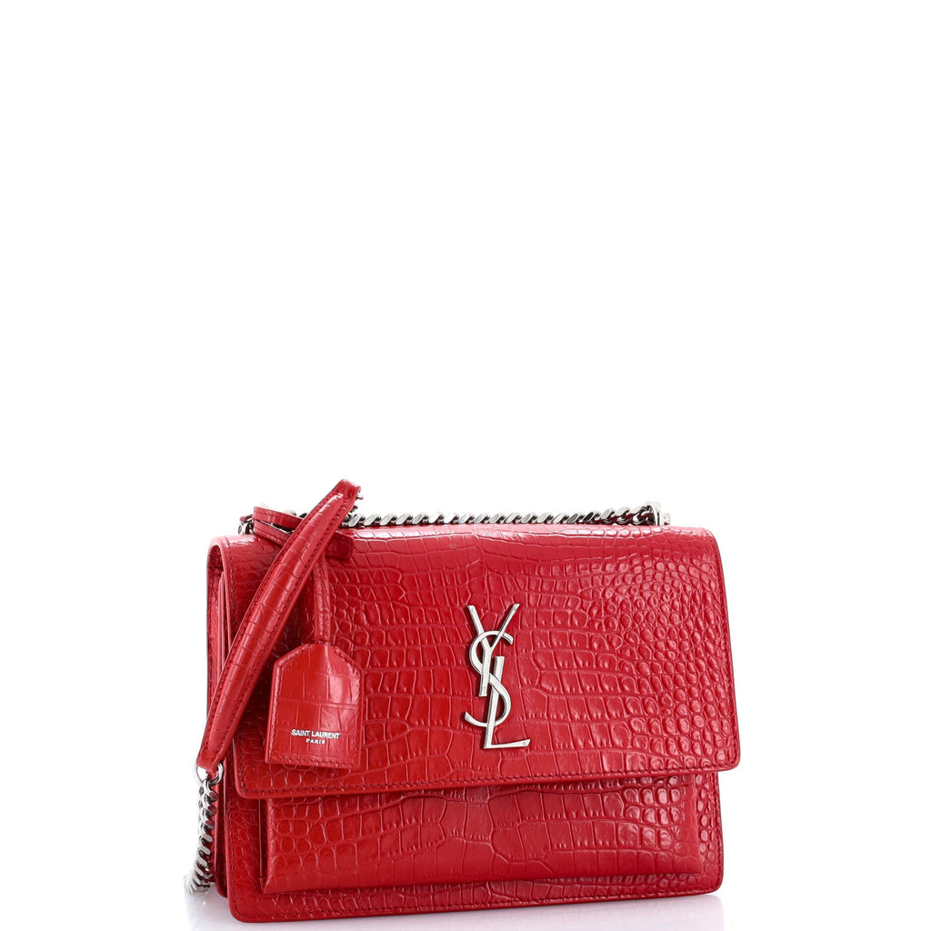 Sunset Crossbody Bag Crocodile Embossed Leather Medium