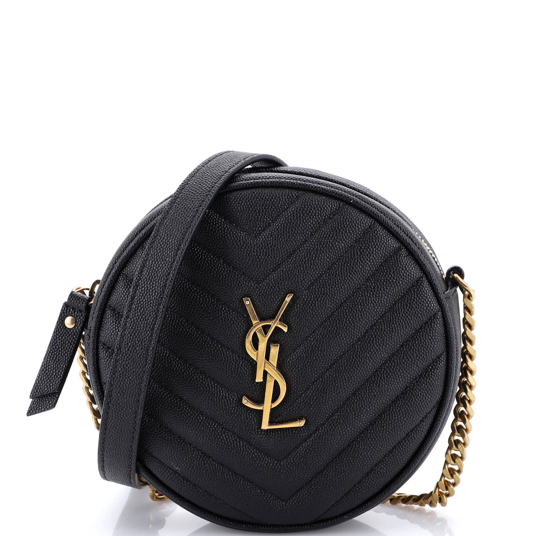 Vinyle Round Camera Bag Matelasse Chevron Leather