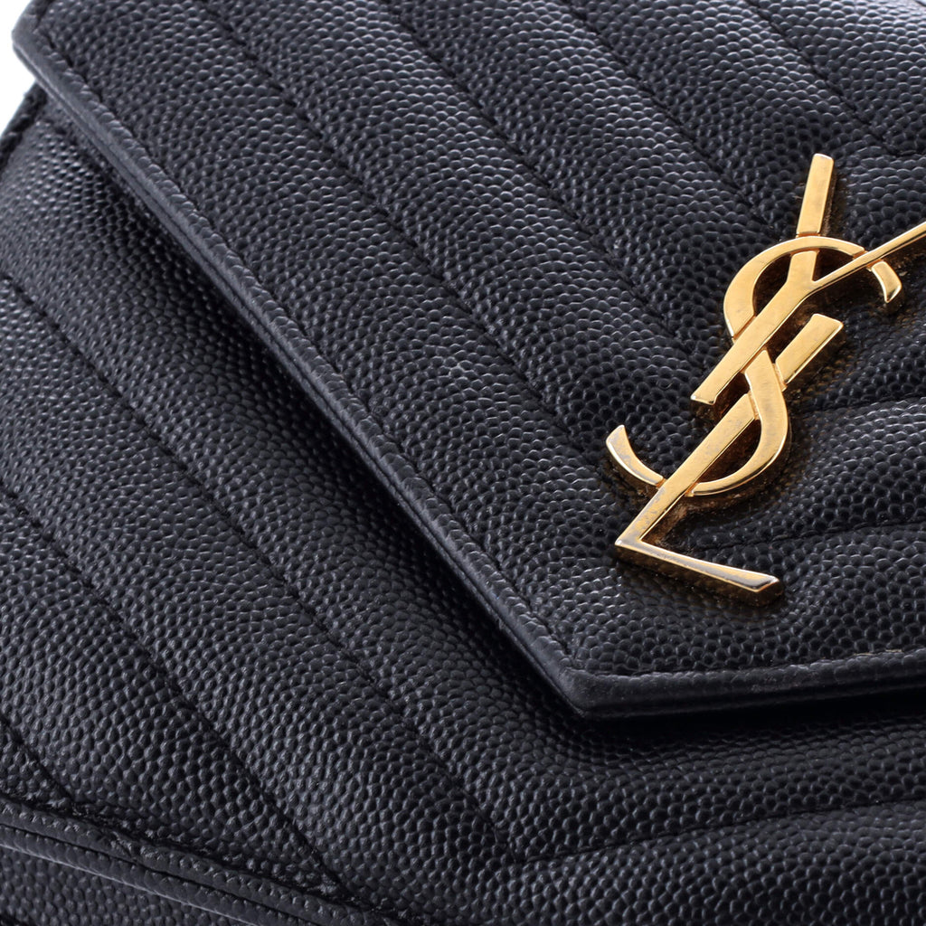 Classic Monogram Wallet on Chain Matelasse Chevron Leather Small