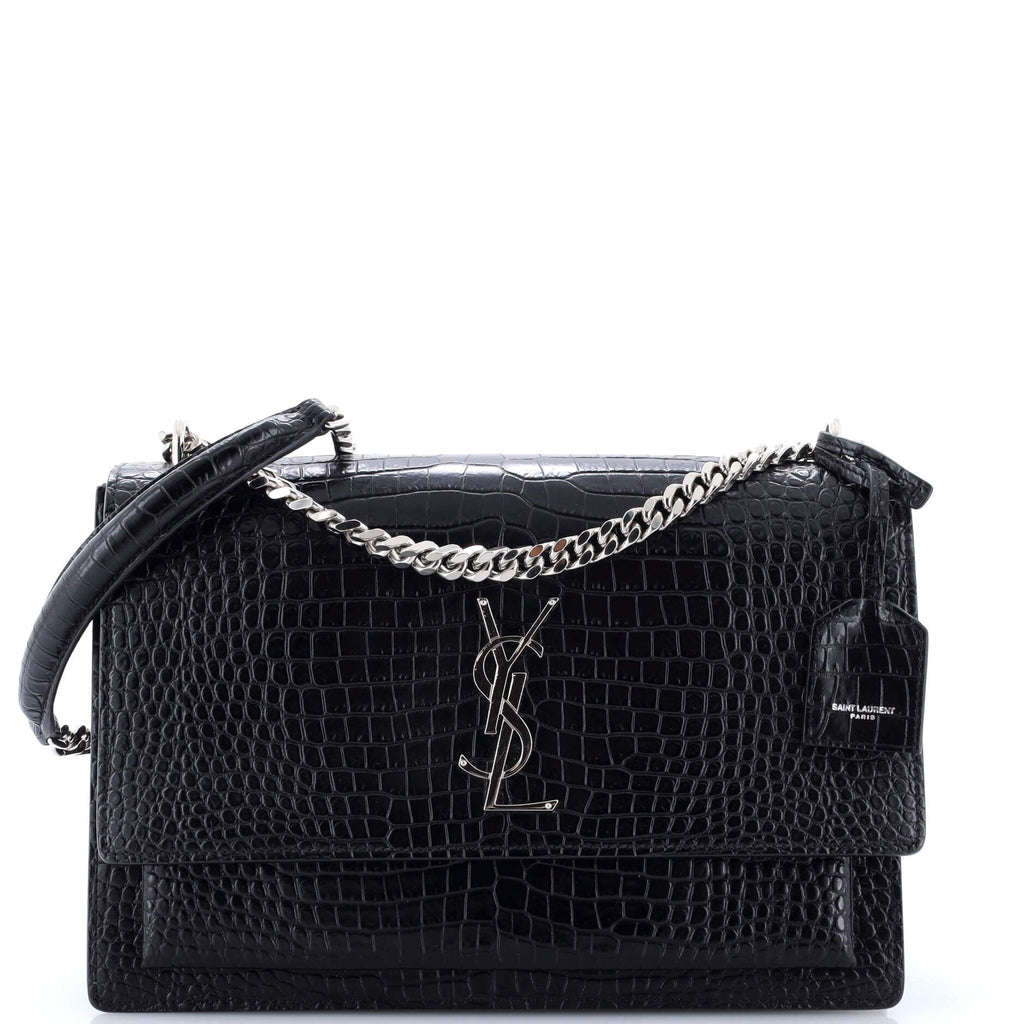 Sunset Crossbody Bag Crocodile Embossed Leather Large