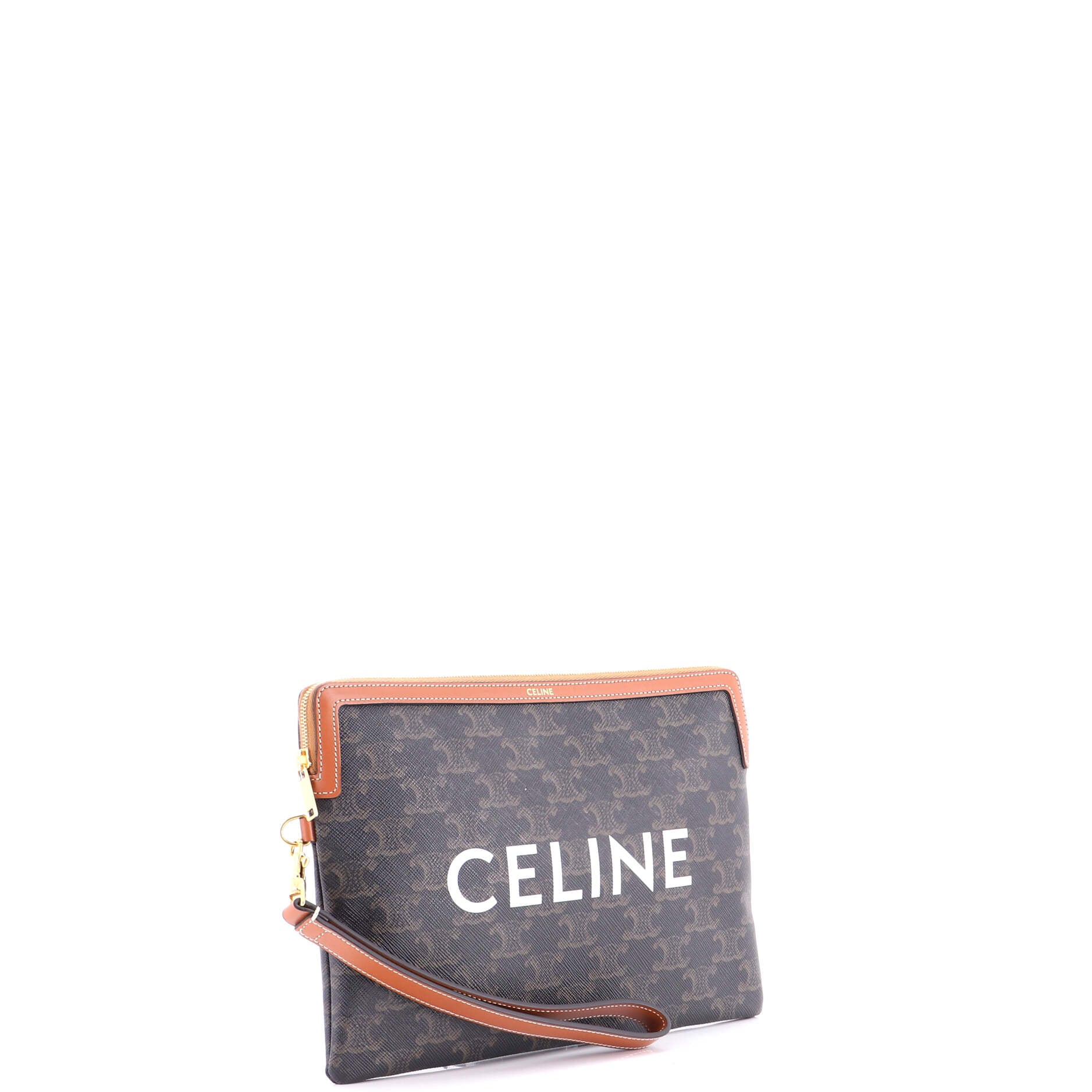 Logo Zip Wristlet Pouch Triomphe Coated Canvas Small