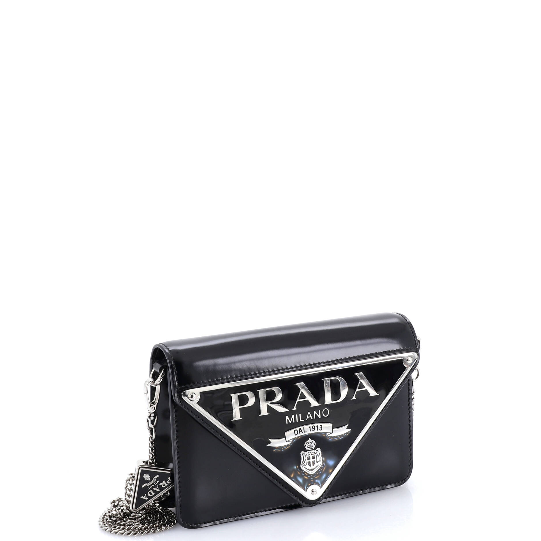 Maxi Triangle Logo Chain Flap Bag Brushed Leather Small