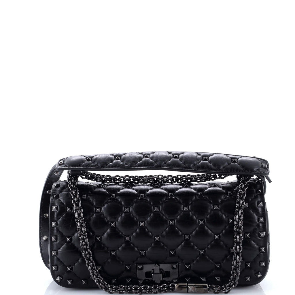 Rockstud Spike Full Flap Shoulder Bag Quilted Leather Medium