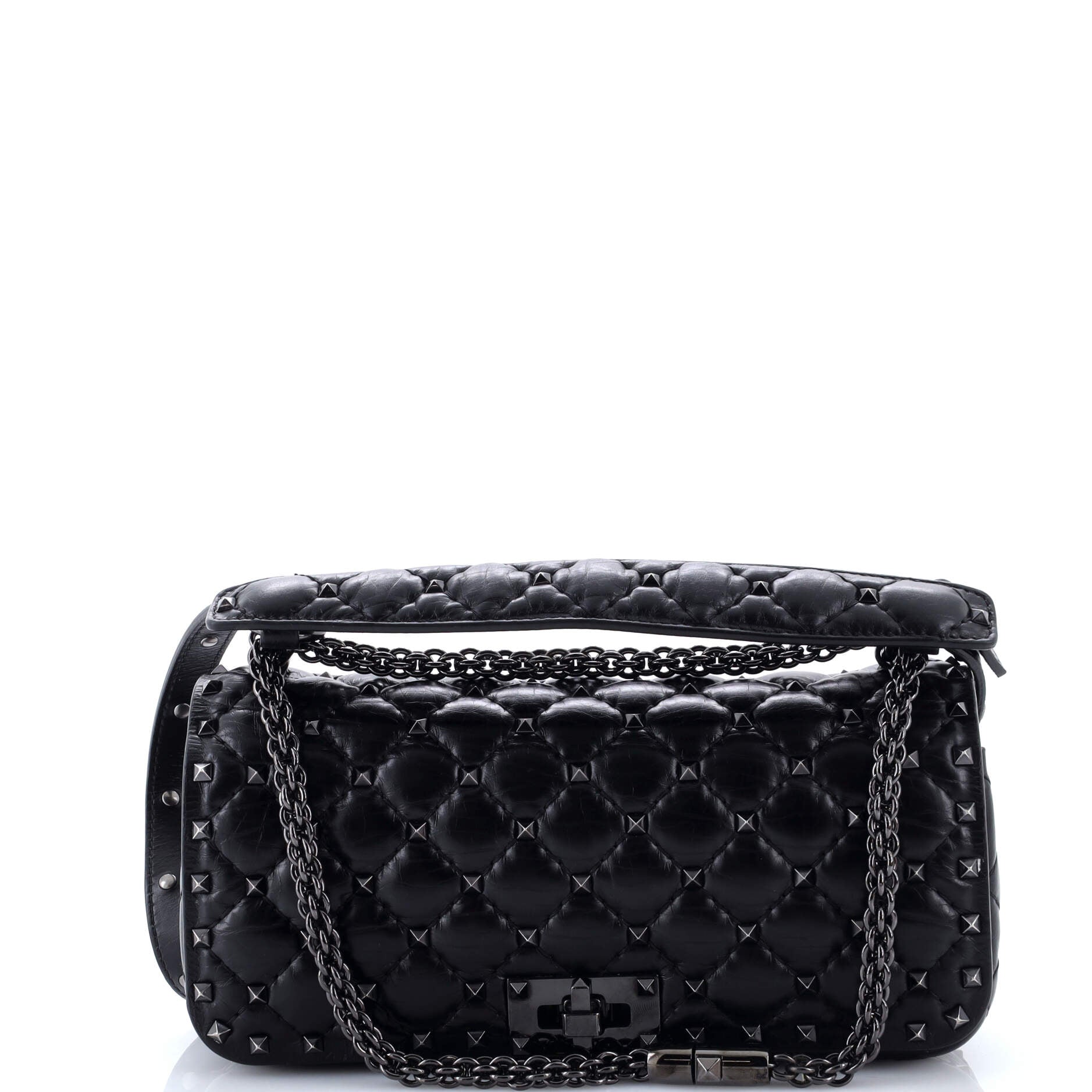 Rockstud Spike Full Flap Shoulder Bag Quilted Leather Medium