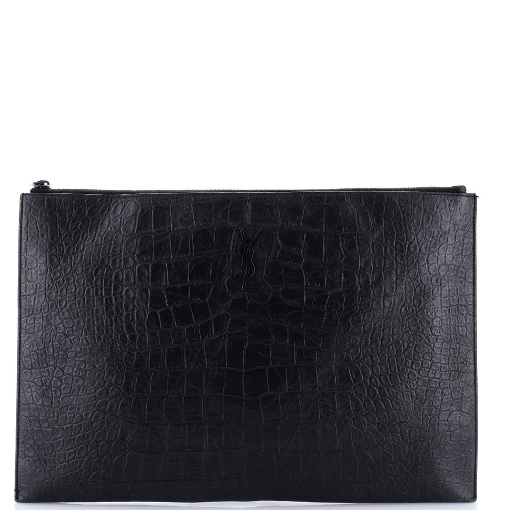 Classic Monogram Zip Pouch Crocodile Embossed Leather Large