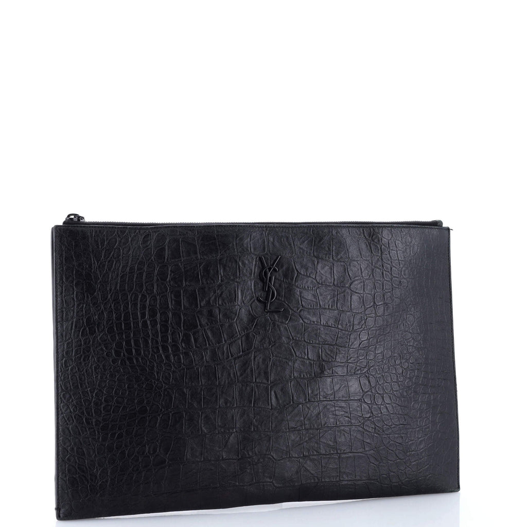 Classic Monogram Zip Pouch Crocodile Embossed Leather Large
