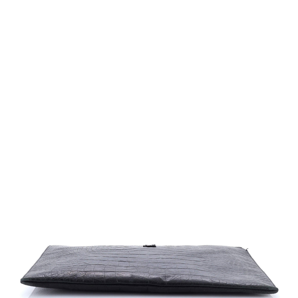 Classic Monogram Zip Pouch Crocodile Embossed Leather Large
