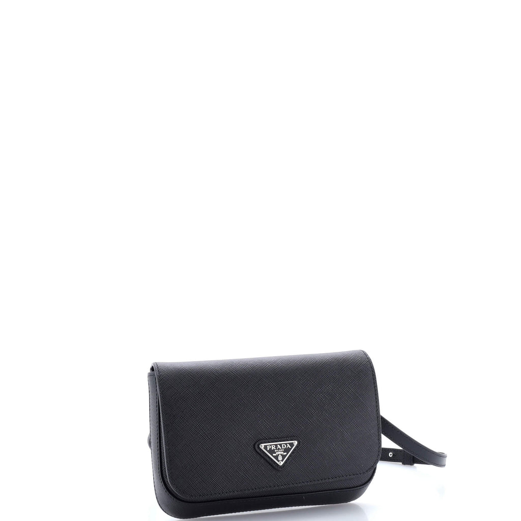 Triangle Logo Full Flap Shoulder Bag Saffiano Leather