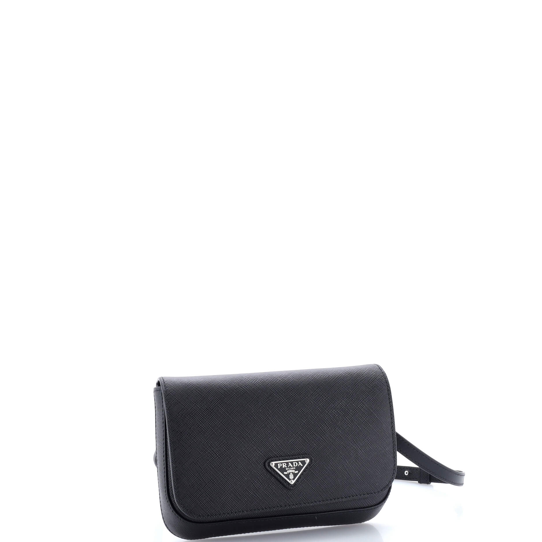 Triangle Logo Full Flap Shoulder Bag Saffiano Leather