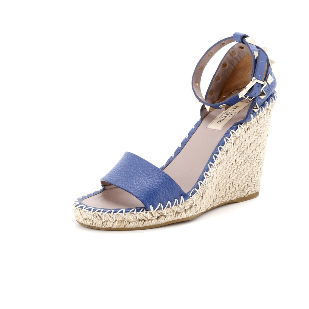 Women's Rockstud Ankle Strap Double Wedge Sandals Leather
