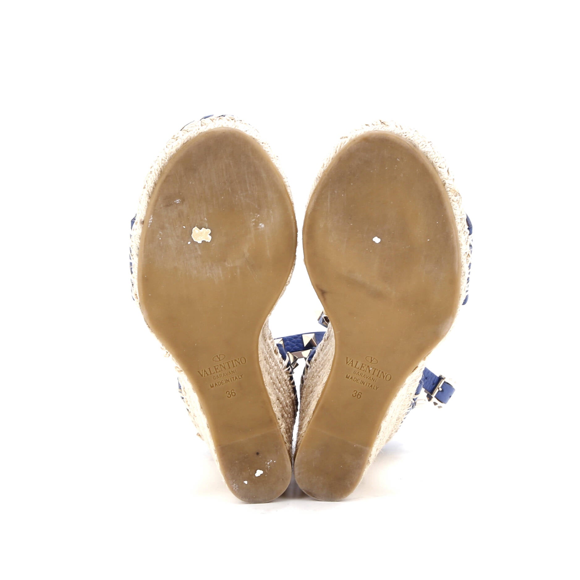 Women's Rockstud Ankle Strap Double Wedge Sandals Leather