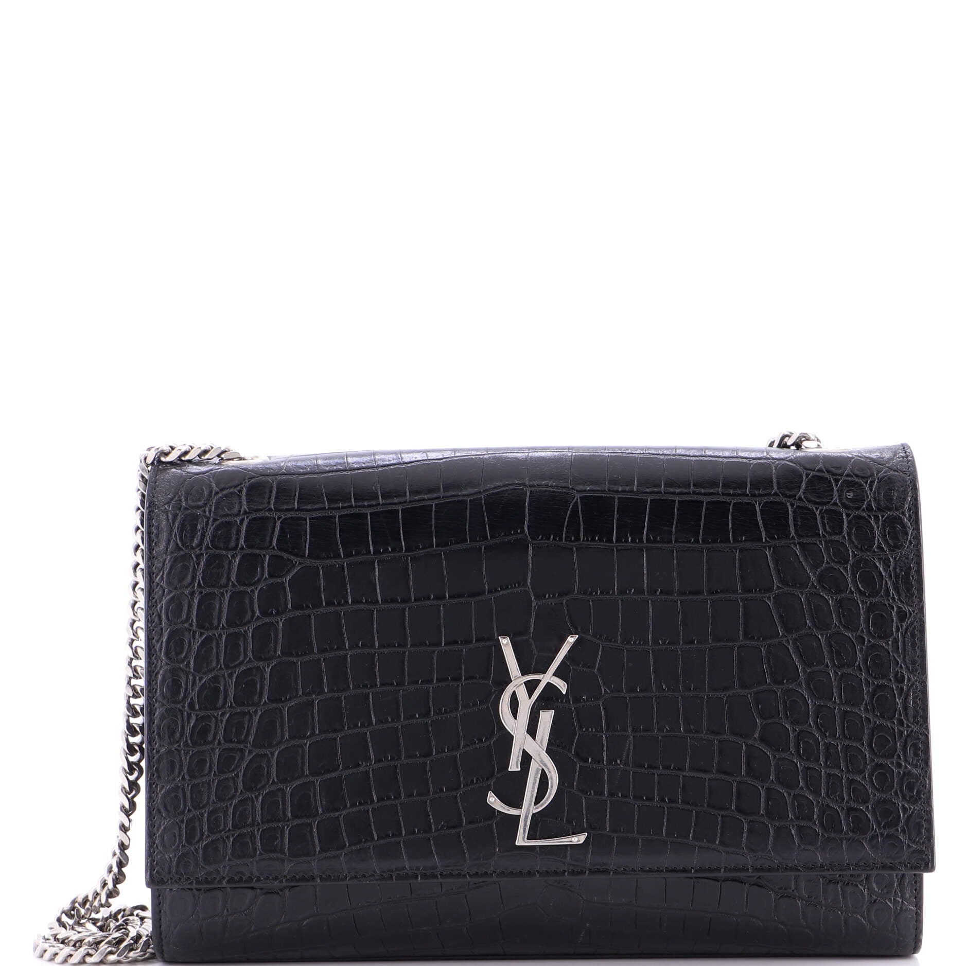 Classic Monogram Crossbody Bag Crocodile Embossed Leather Large