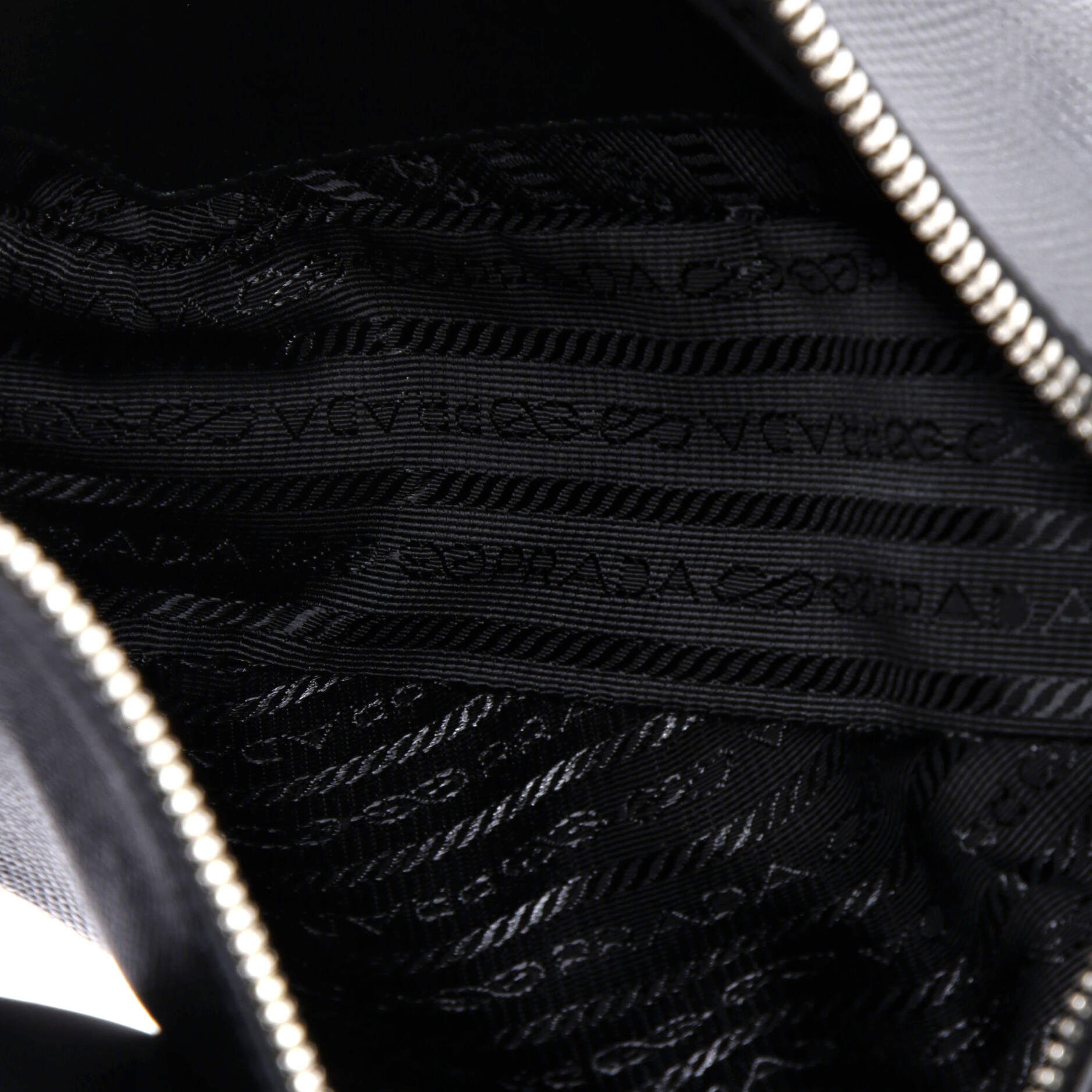 Double Triangle Logo Zip Shoulder Bag Saffiano Leather and Leather