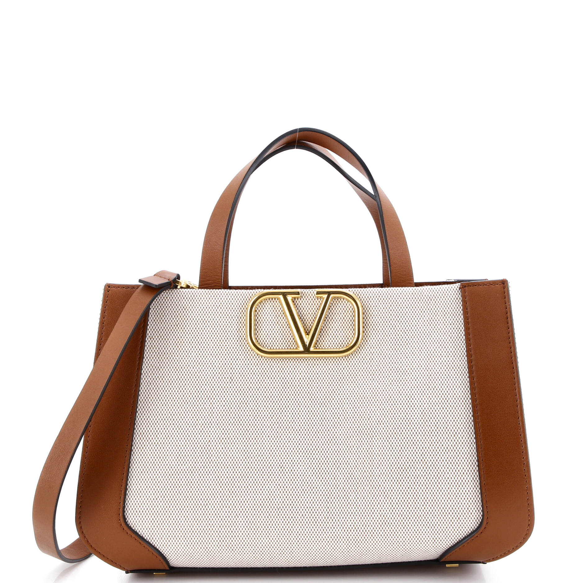 VLogo Shopper Tote Canvas and Leather Small