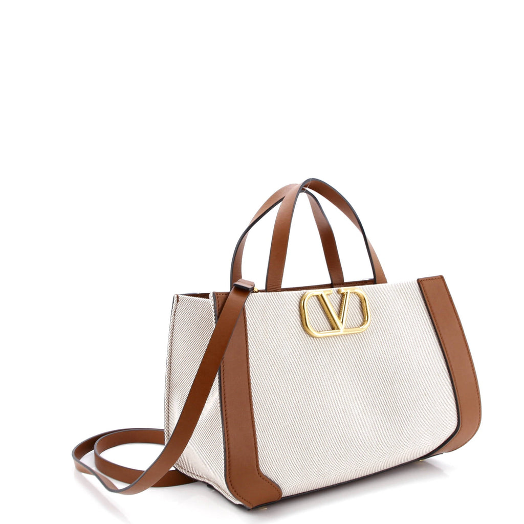 VLogo Shopper Tote Canvas and Leather Small