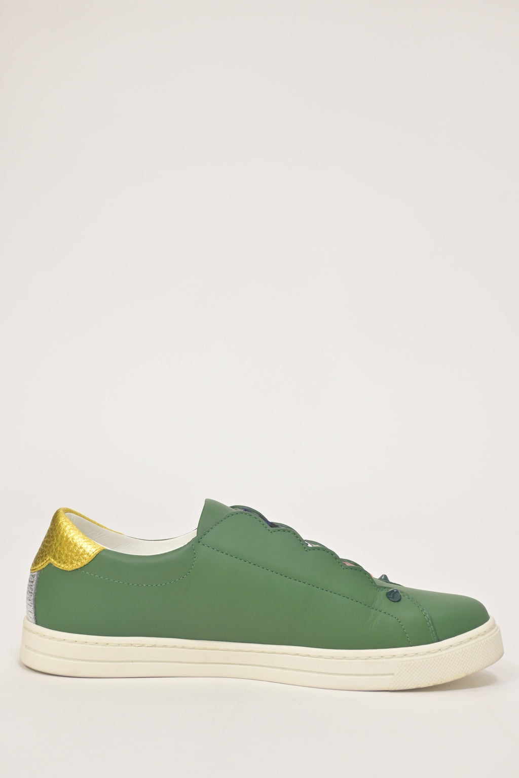 Fendi Vitello Lurex Rockoclick Slip-On Sneakers in Olive Green Leather