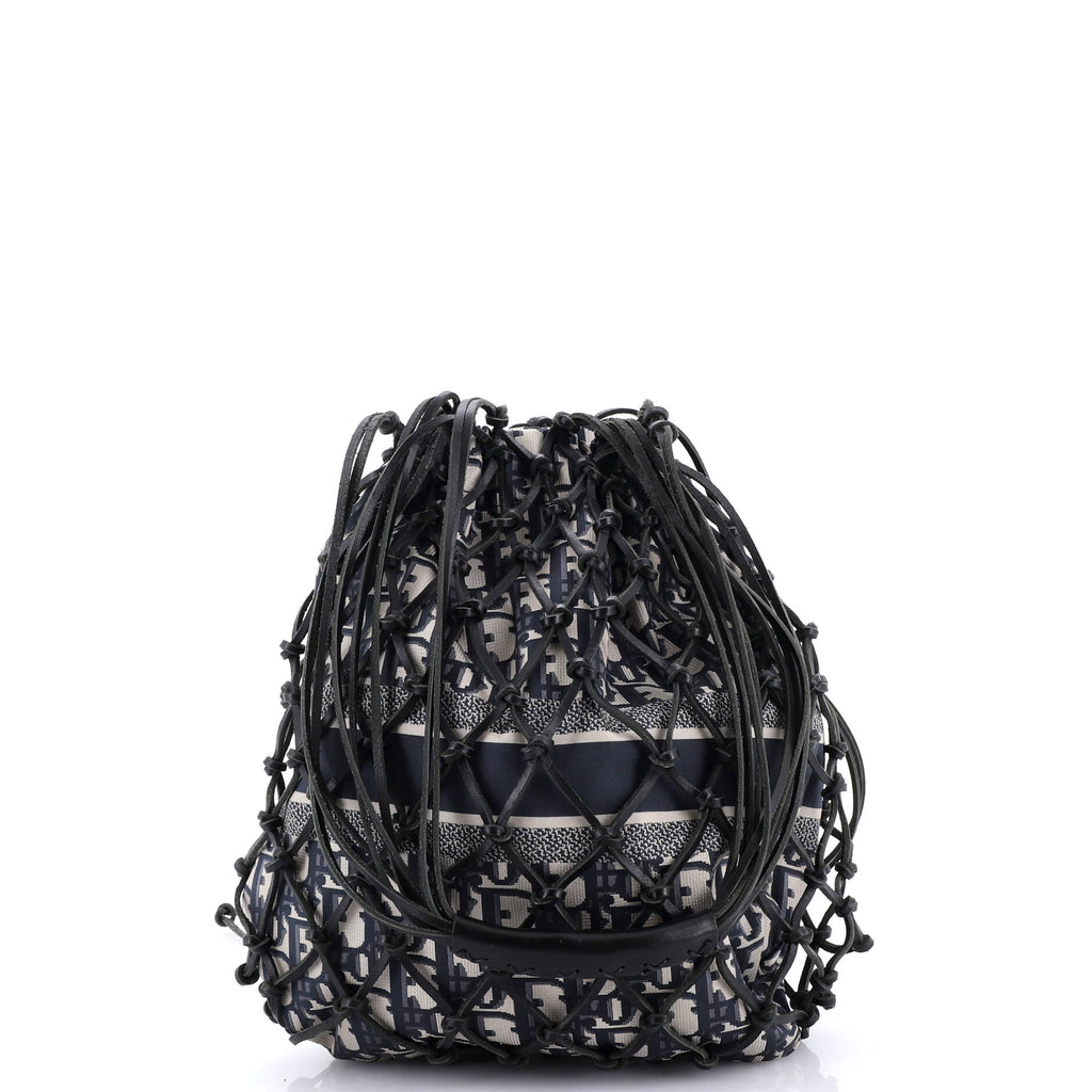 Drawstring Net Tote Diorissimo Canvas and Leather