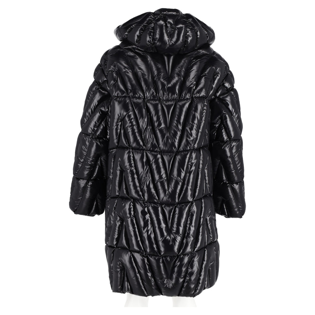 Valentino Garavani Glossy Quilted-Shell Hooded Jacket in Black Polyamide