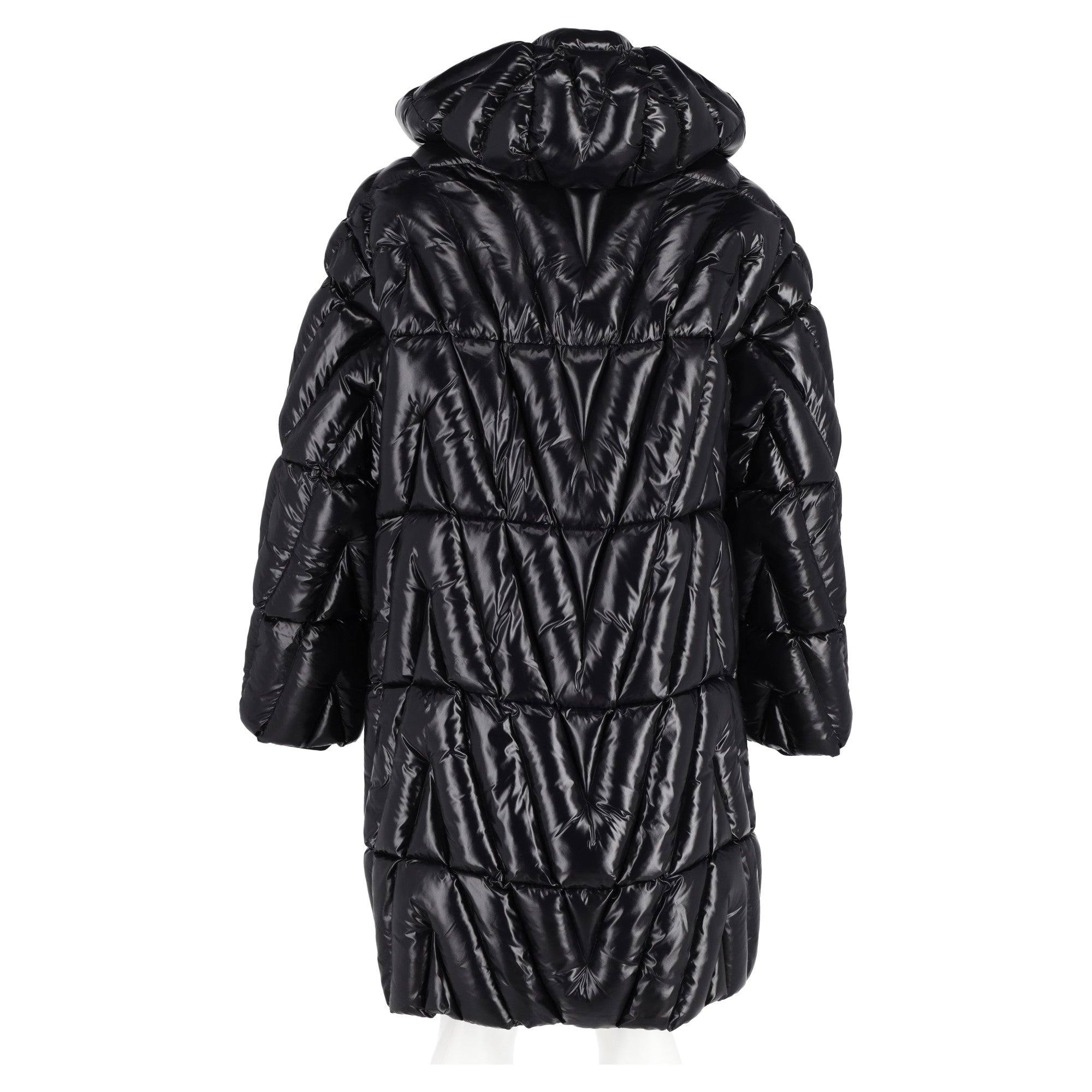 Valentino Garavani Glossy Quilted-Shell Hooded Jacket in Black Polyamide