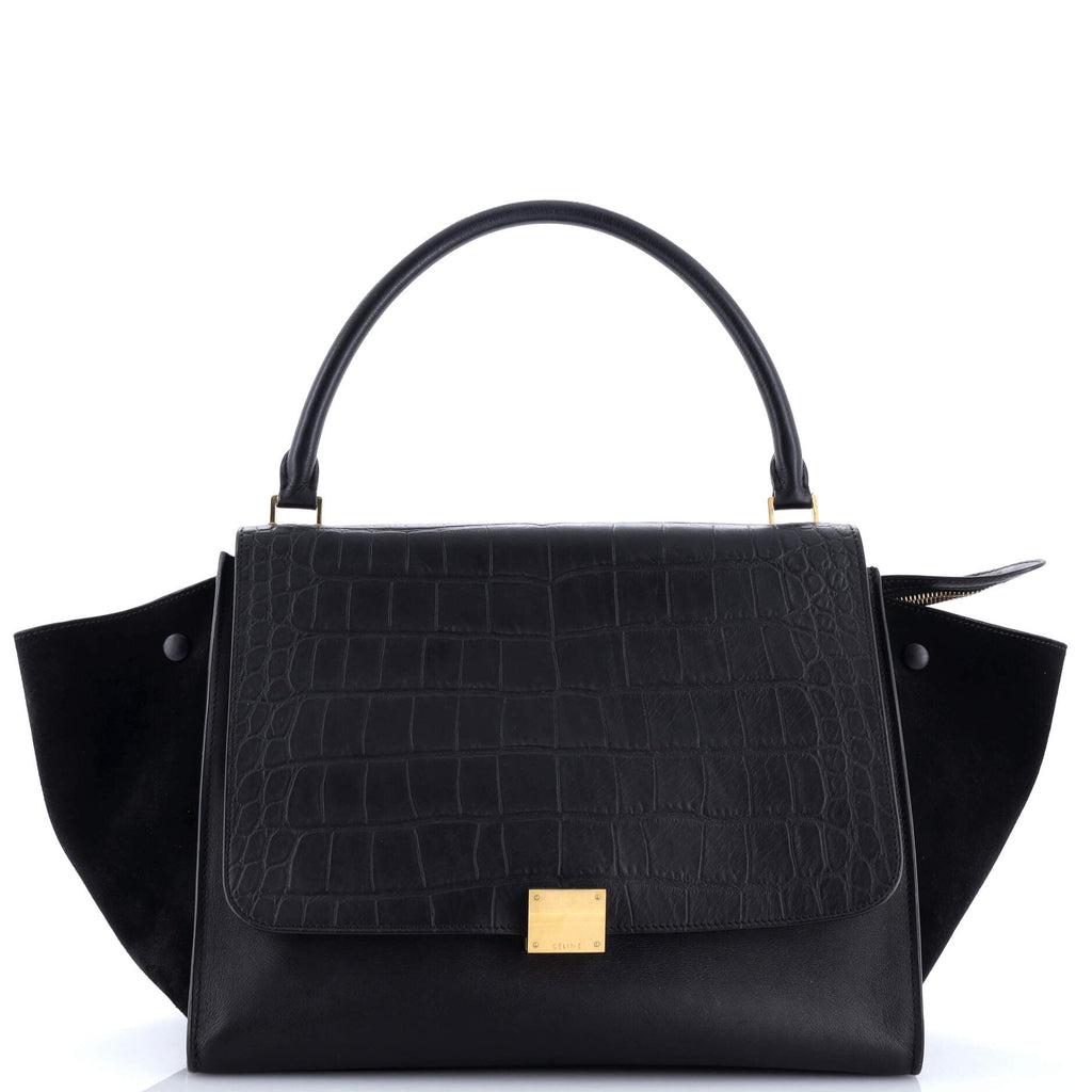 Trapeze Bag Crocodile Embossed Leather Large