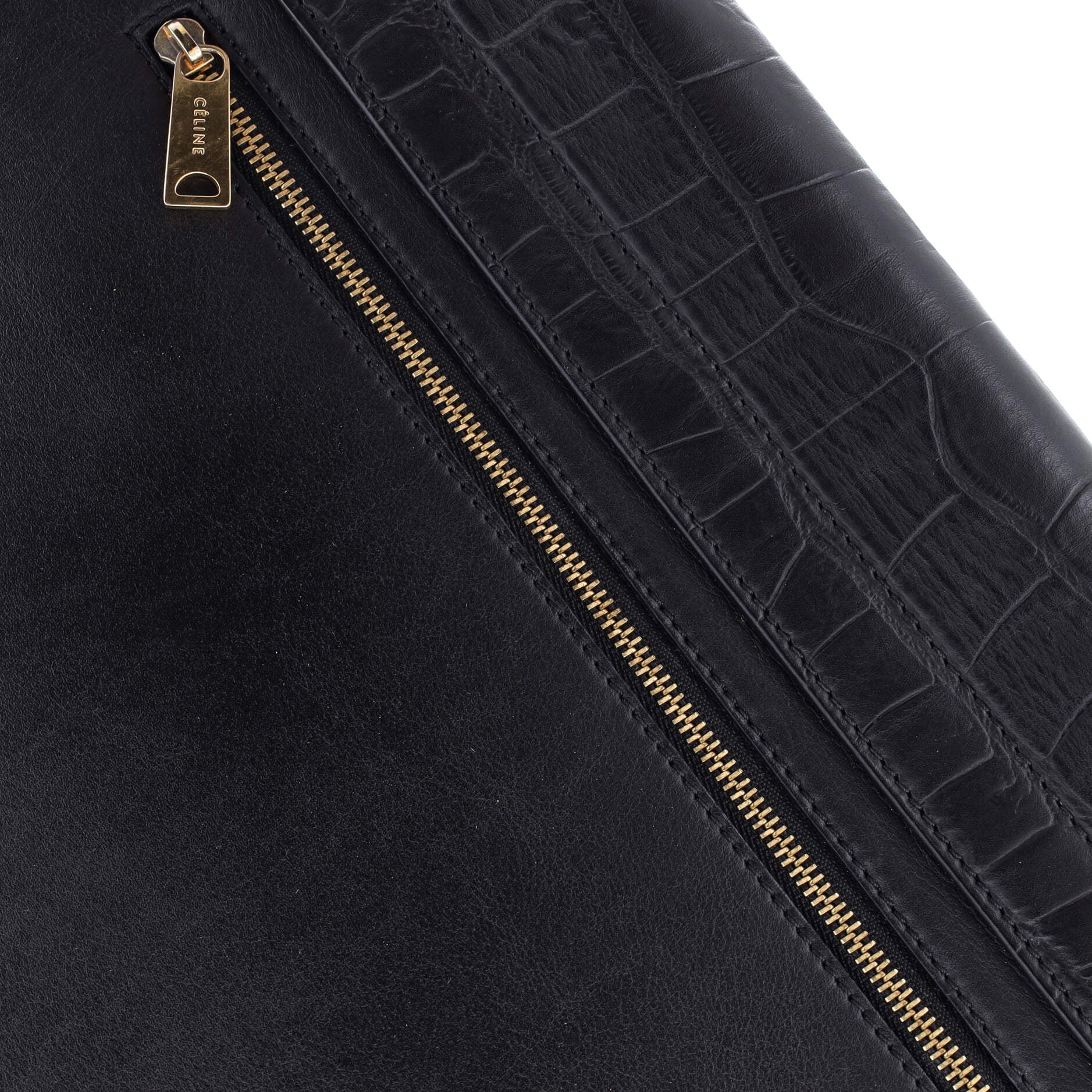 Trapeze Bag Crocodile Embossed Leather Large