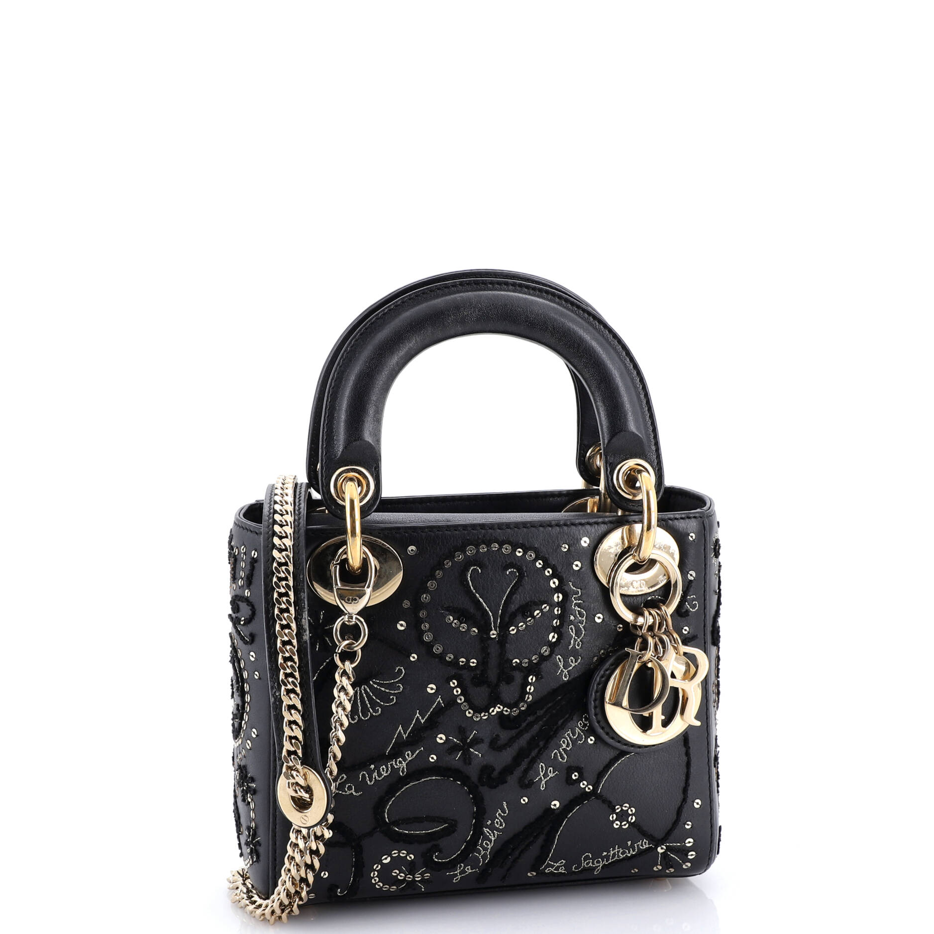Lady Dior Chain Bag Embroidered Calfskin Mini