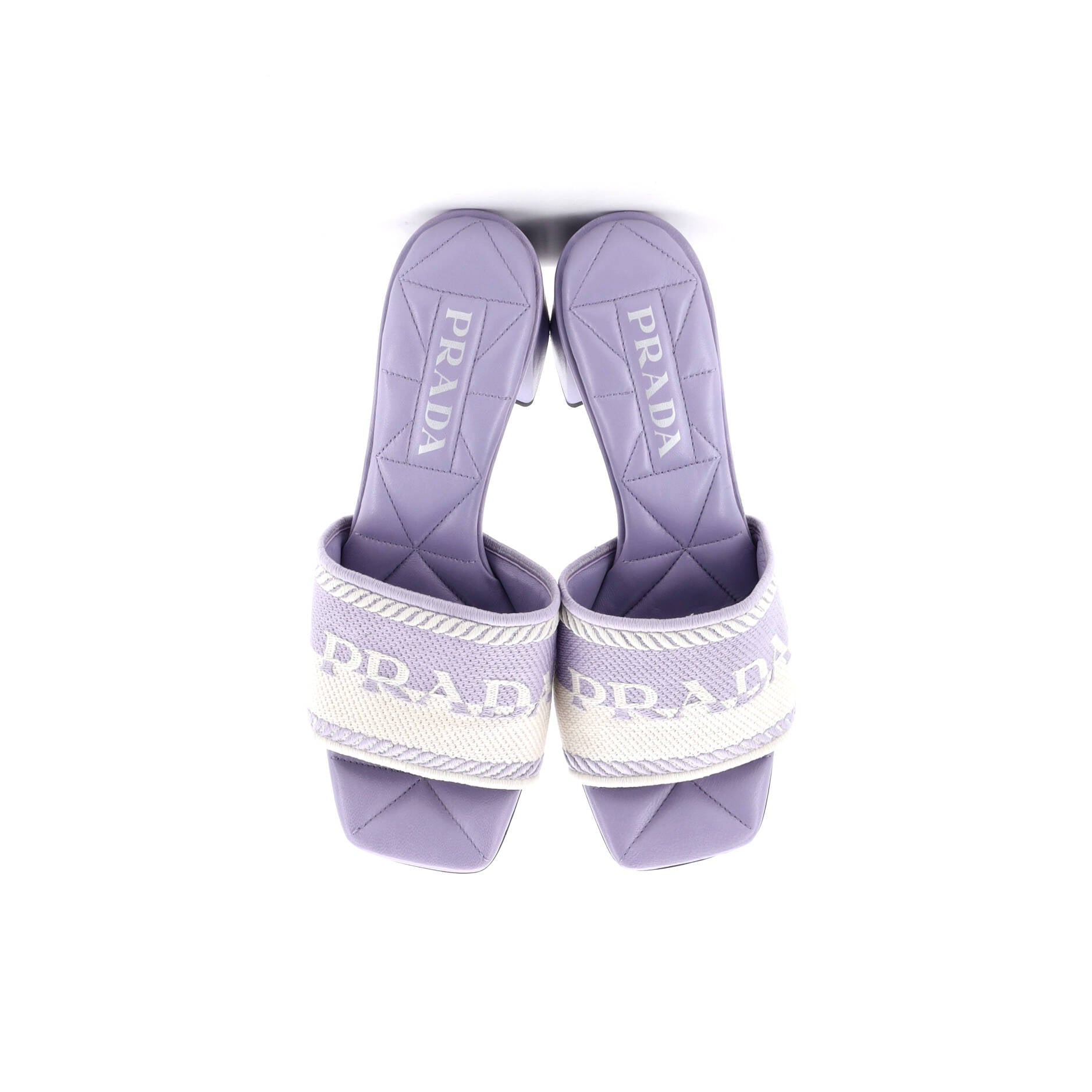 Women's Logo Block Heeled Mule Sandals Leather and Fabric