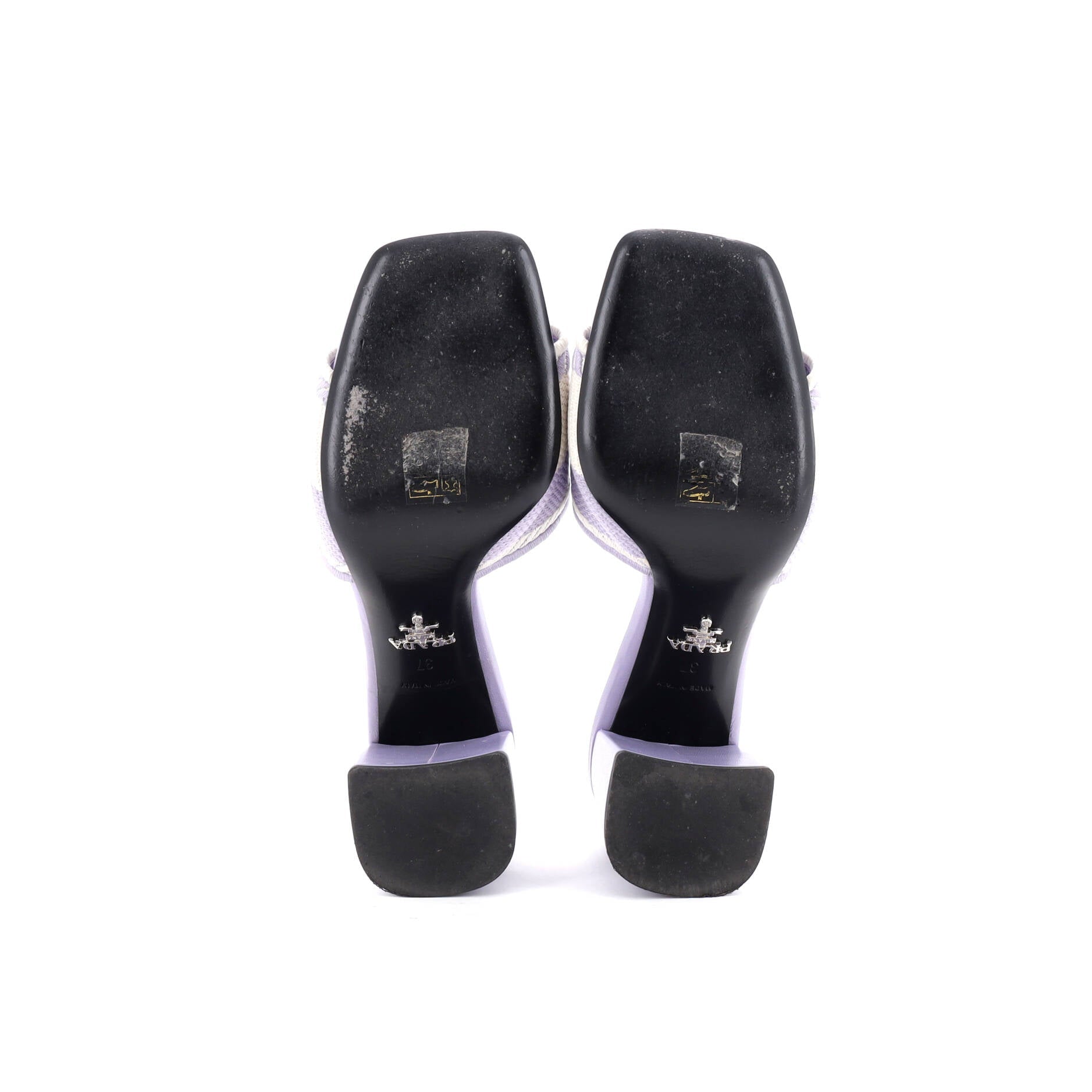 Women's Logo Block Heeled Mule Sandals Leather and Fabric