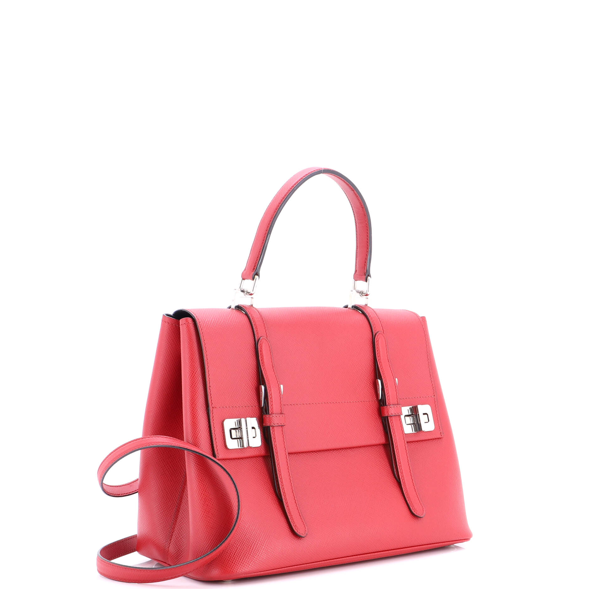 Half Flap Double Turn Lock Satchel Saffiano Leather Medium