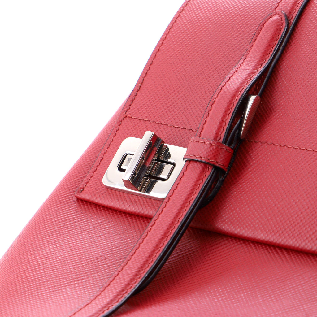 Half Flap Double Turn Lock Satchel Saffiano Leather Medium