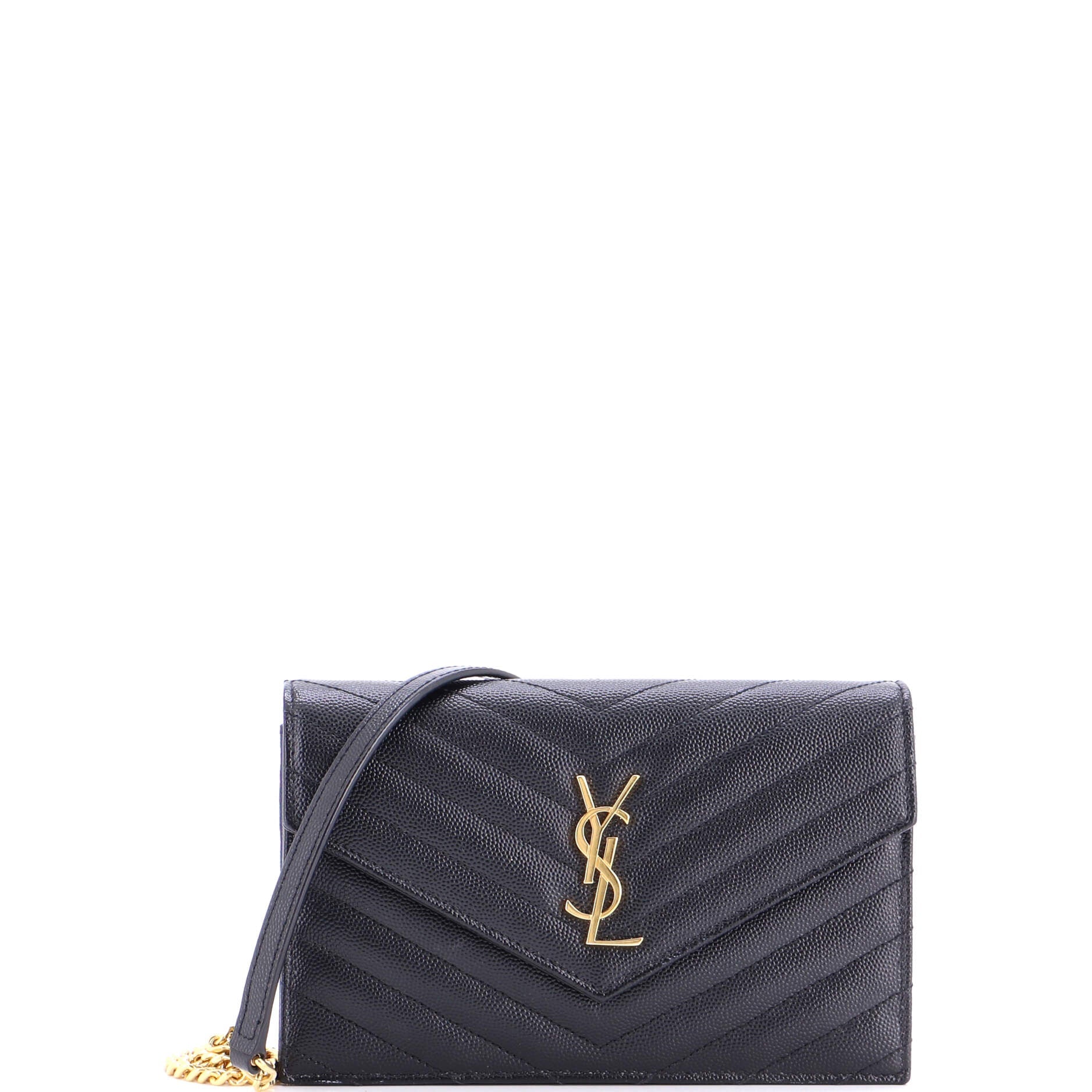 Classic Monogram Wallet on Chain Matelasse Chevron Leather Small