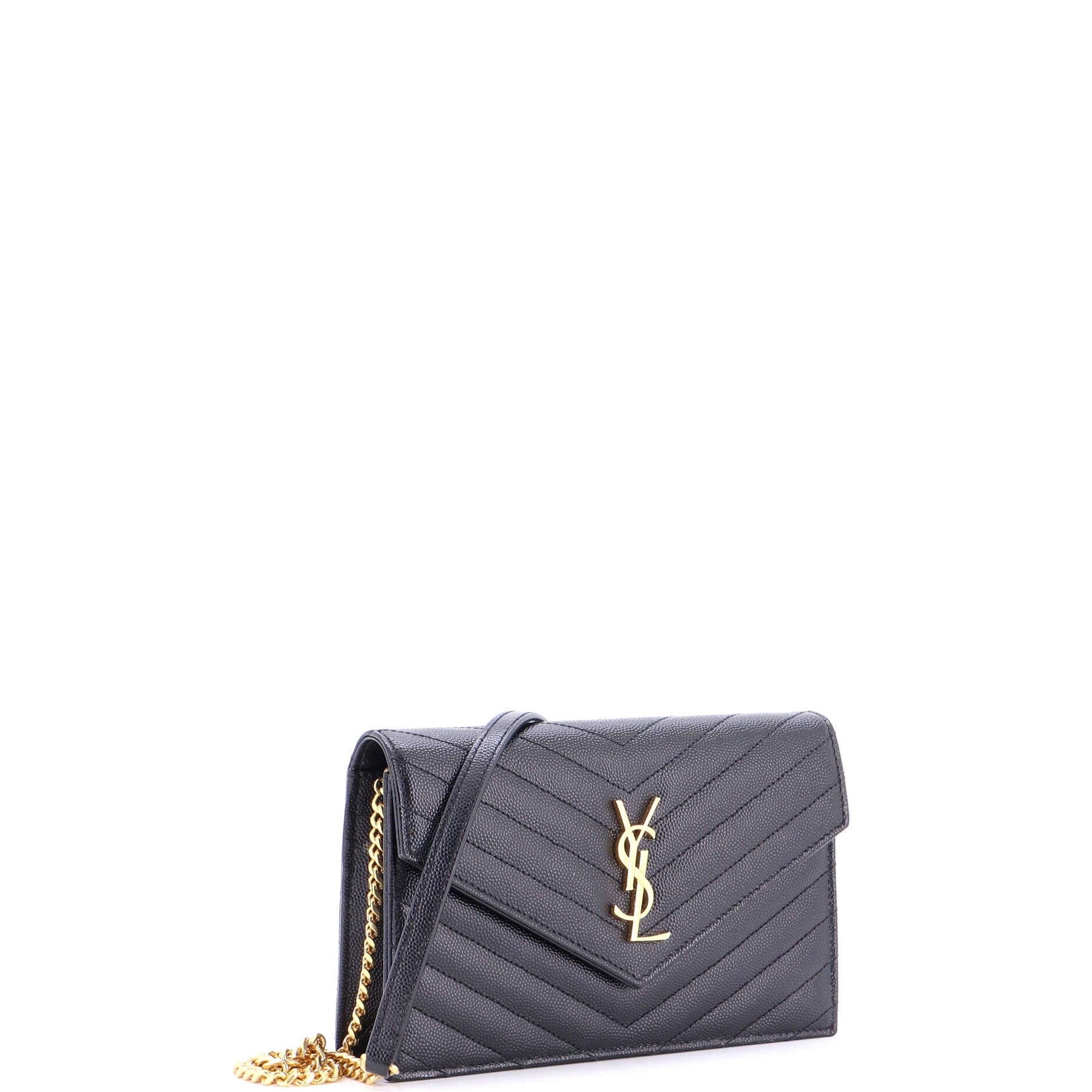 Classic Monogram Wallet on Chain Matelasse Chevron Leather Small
