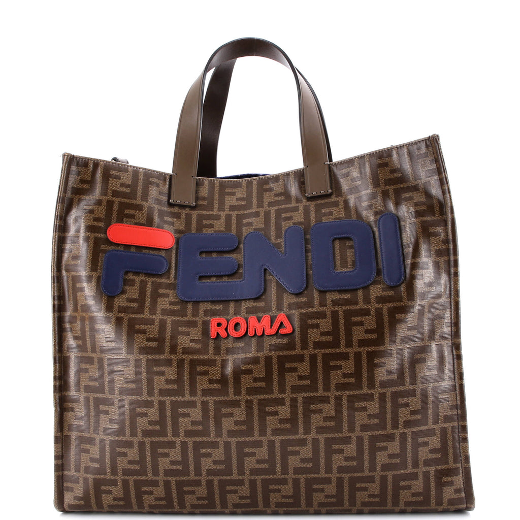 Mania Logo Shopper Tote Zucca Coated Canvas Large