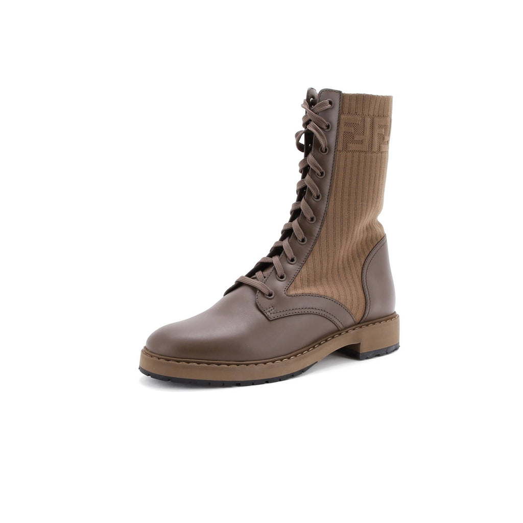 Women's Rockoko Combat Boots Leather with Knit Stretch Fabric and Zucca Trim