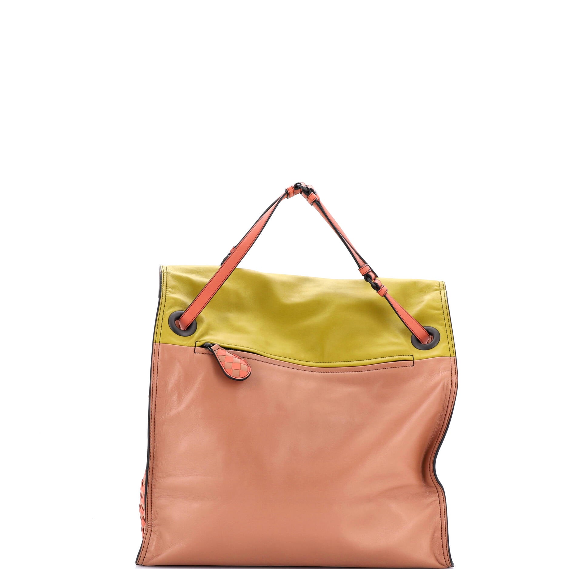 Palio Fold Over Tote Colorblock Nappa Leather With Intrecciato Detail