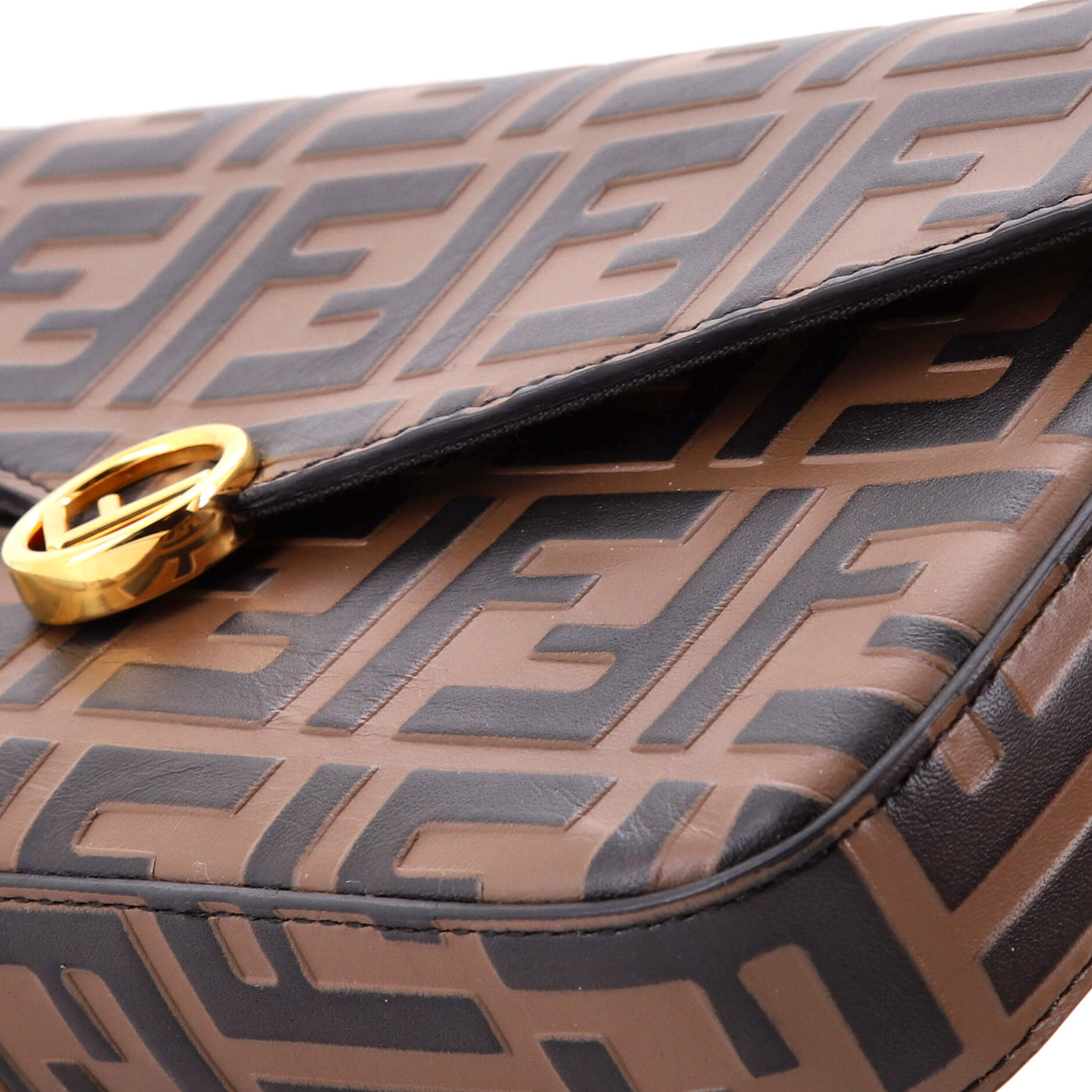 F is Fendi Envelope Clutch on Chain Zucca Embossed Leather