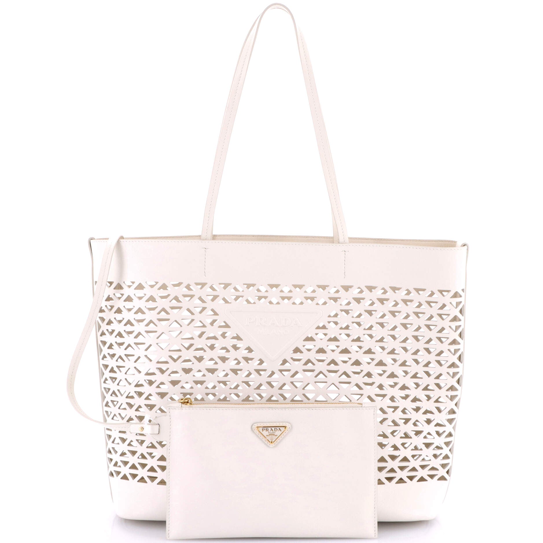 Triangle Logo Shopper Tote Laser Cut Leather Medium
