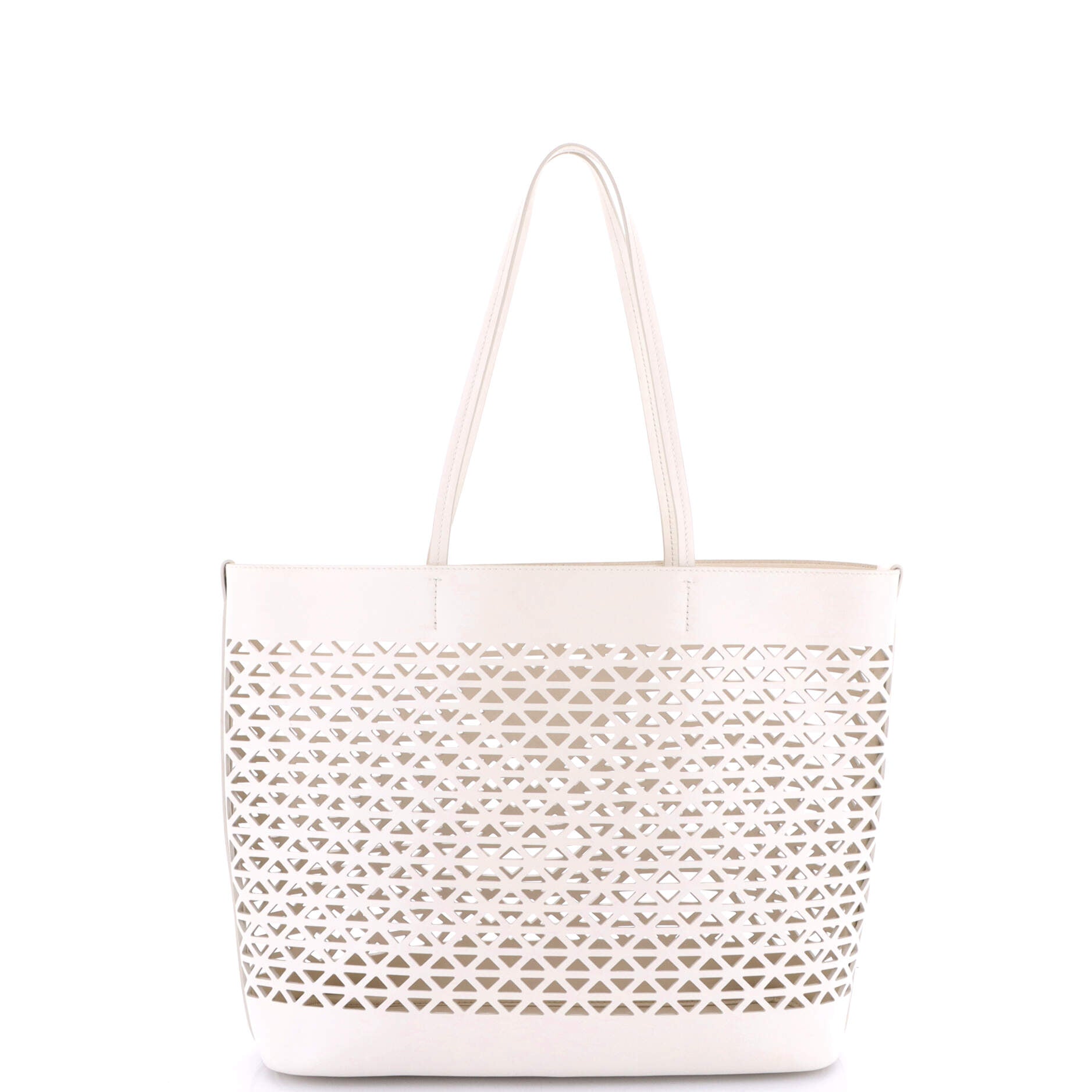 Triangle Logo Shopper Tote Laser Cut Leather Medium