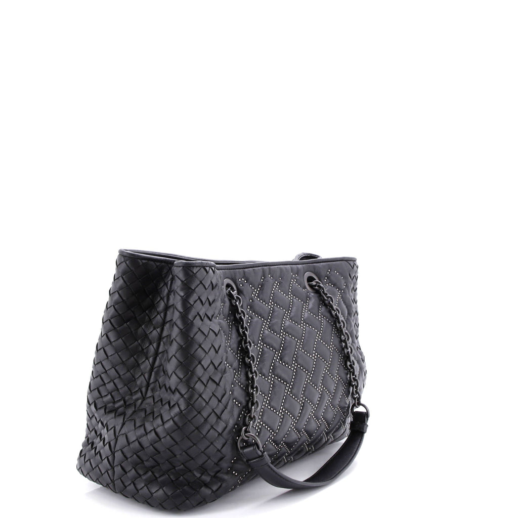 Double Chain Tote Studded Leather with Intrecciato Detail Medium