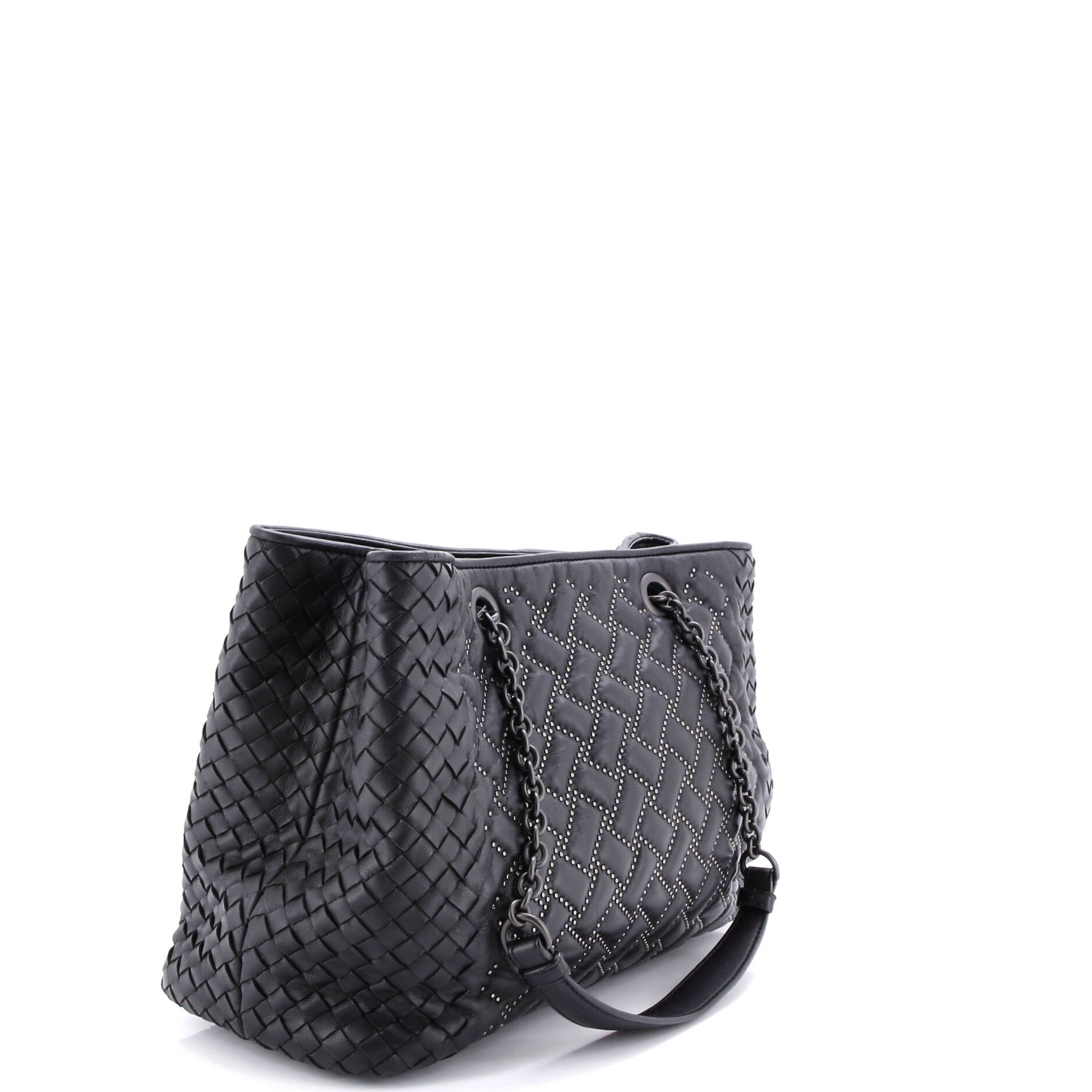 Double Chain Tote Studded Leather with Intrecciato Detail Medium