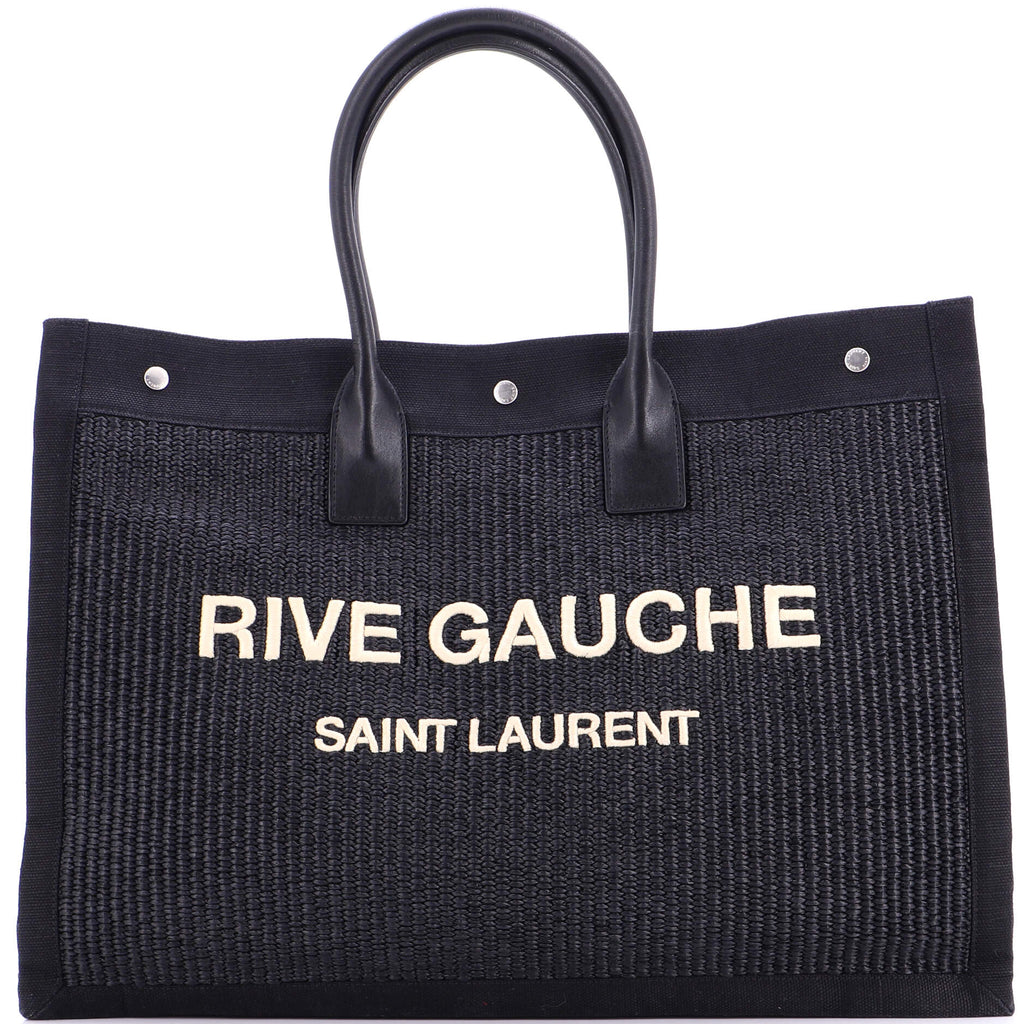 Rive Gauche Shopper Tote Raffia with Canvas Large