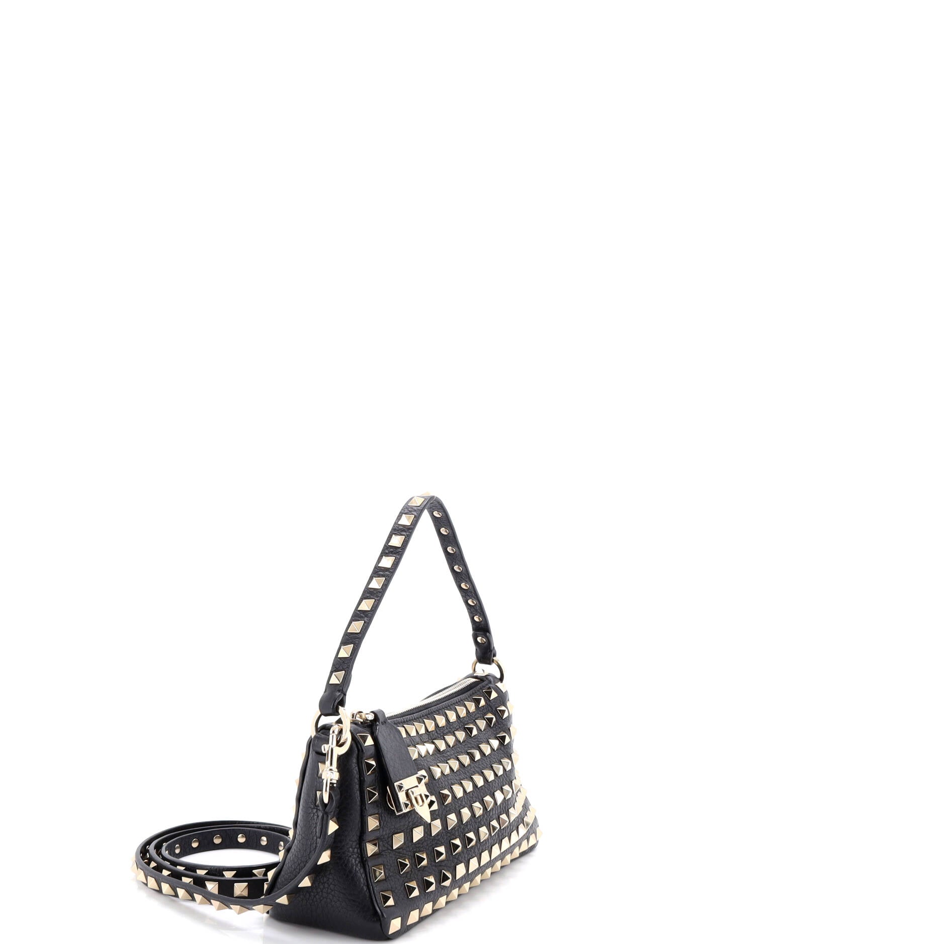 Rockstud Flip Lock Zipped Handle Crossbody Bag Grainy Leather Small