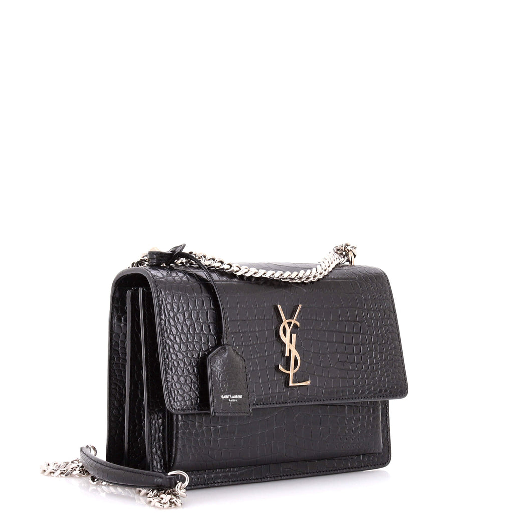 Sunset Crossbody Bag Crocodile Embossed Leather Medium