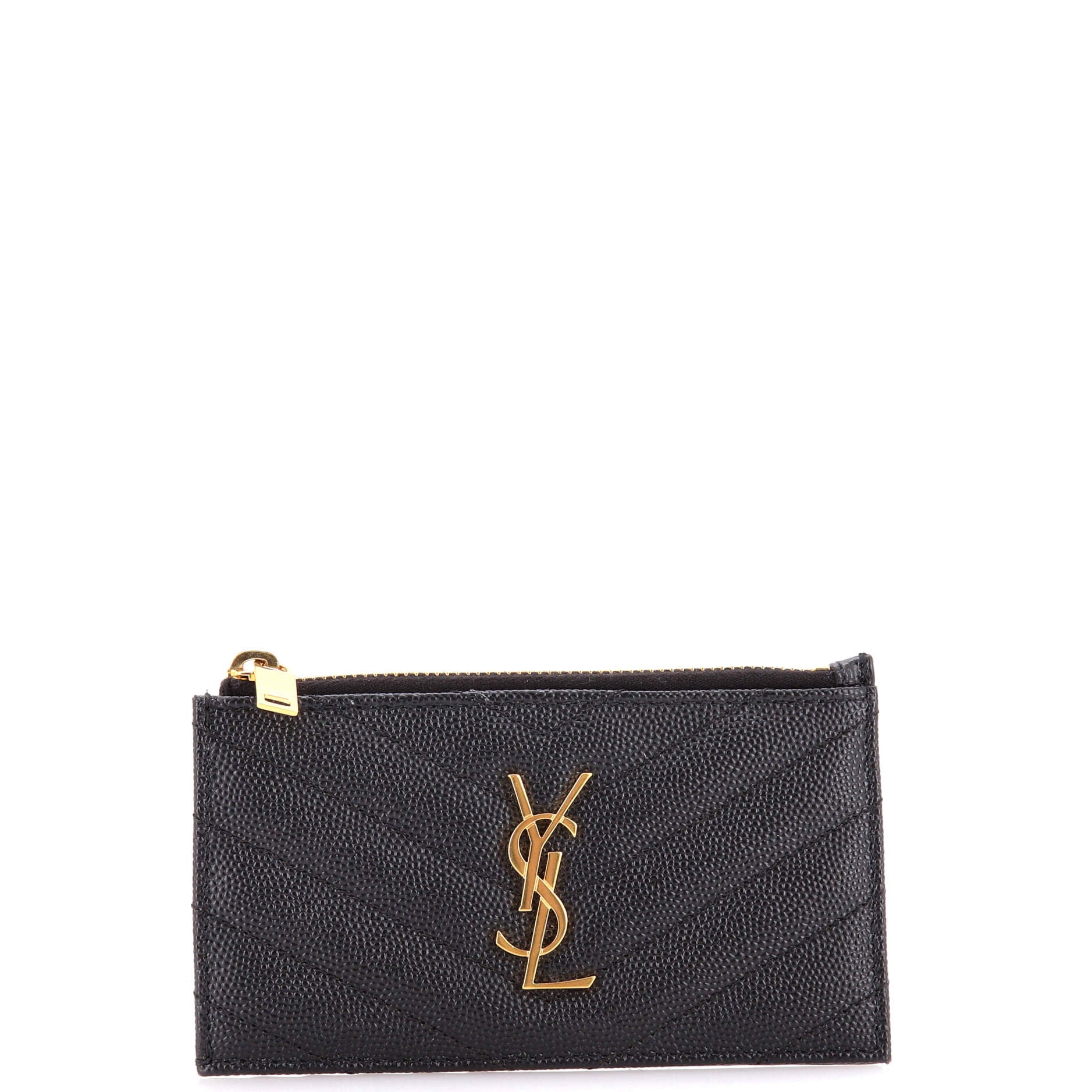 Monogram Fragments Zip Card Holder Matelasse Chevron Leather